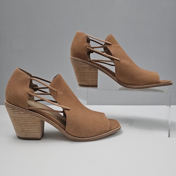 NEW Eileen Fisher Alfie Sandal Caged Peep Toe Heel Honey Tan Nubuck Size 10 - Picture 3 of 14
